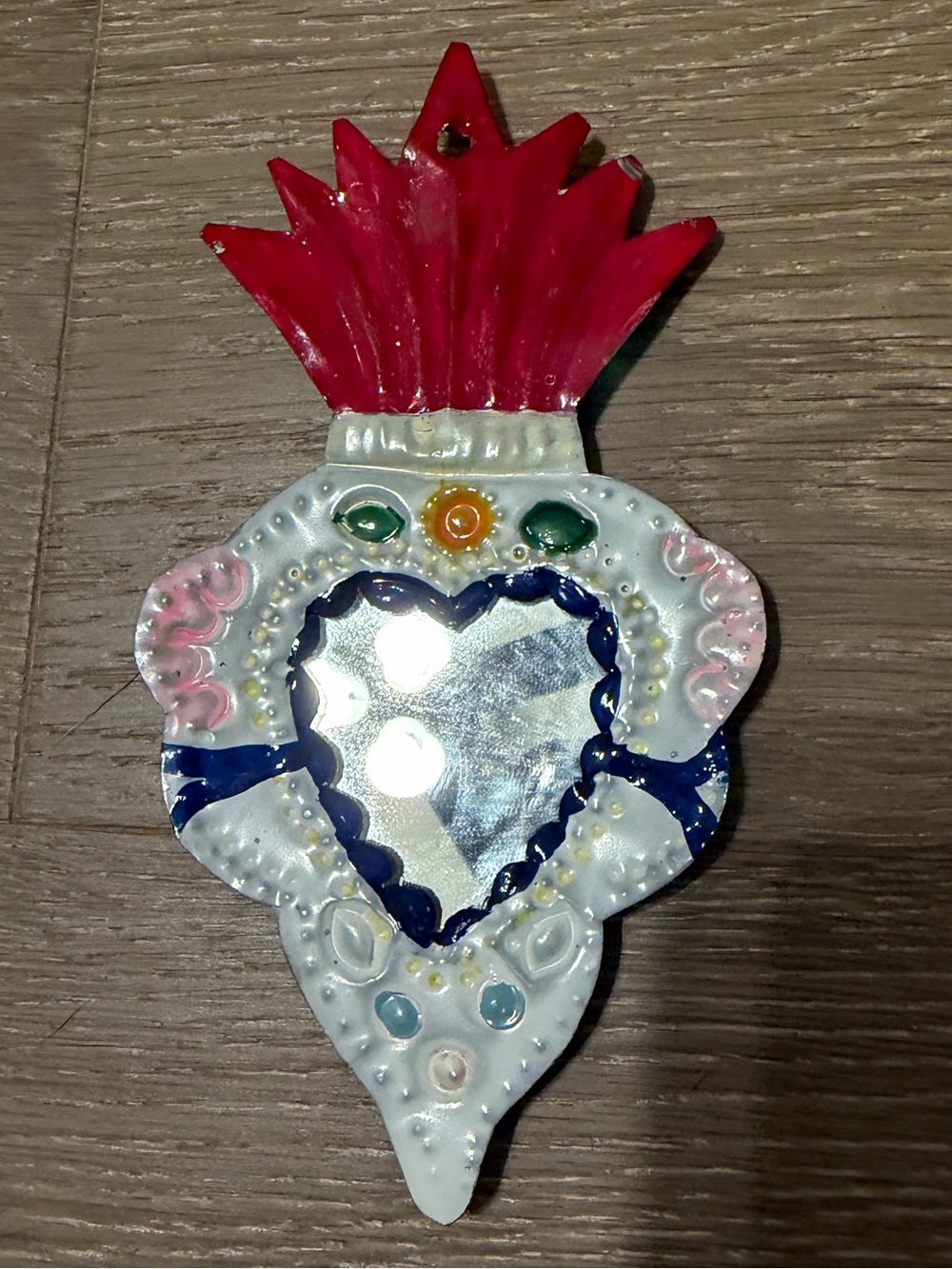 Hanade Mexican Tin Sacred Heart Mirror Wall Ornament
